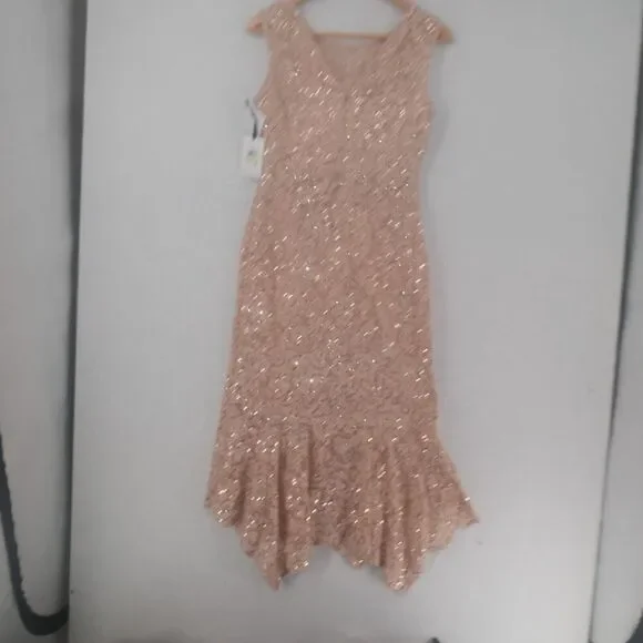 NEW Kensie Women's 4 Flounced Hem Sequin Asymmetric Midi Dress Blush Pink - Picture 9 of 15